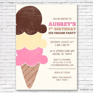 Ice Cream Birthday Party Einladung - druckbar oder gedruckt (mit KOSTENLOSEN Umschlägen)