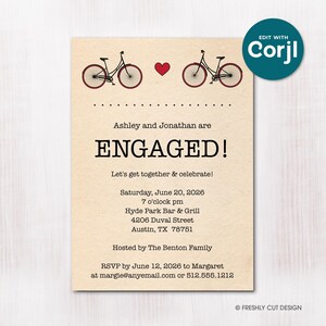 Invitación de compromiso editable con dos bicicletas / Descarga instantánea / Plantilla Corjl (5x7 pulgadas)