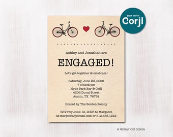 Editable Two Bicycles Engagement Invitation | Instant Download | Corjl Template (5x7 inches)