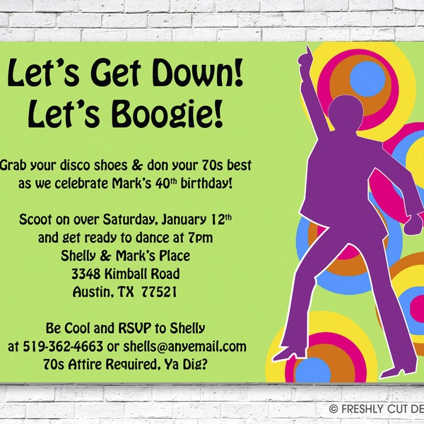 Get Down and Boogie 70s Invitation - Printable or Printed (w/ FREE Envelopes)