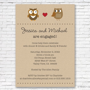 Two Owls Engagement Party Invitation - Printable or Printed (w/ FREE Envelopes)