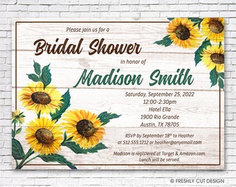 Sunflower Bridal Shower Invitation - Printable or Printed (w/ FREE Envelopes)