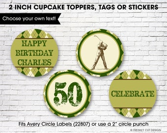 Argyle Golf Themed 2" Cupcake Toppers or Stickers