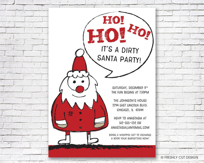 Dirty Santa Holiday Party Invitation Printable or Printed w/ FREE