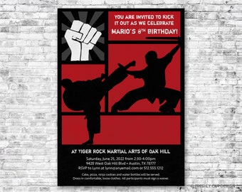 Sparring Ninjas Birthday Invitation - Printable or Printed (w/ FREE Envelopes)