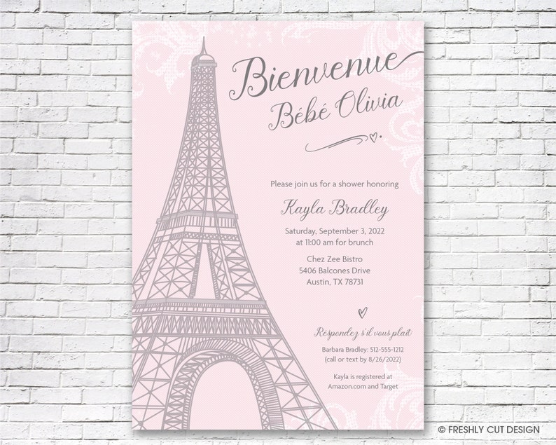 Parisienne Baby Shower Invitation Printable or Printed w/ FREE Envelopes image 1