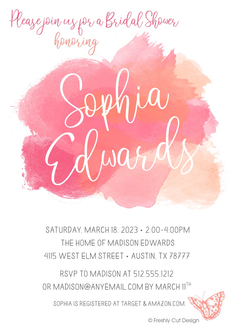 Watercolor Bridal Shower Invitation Printable or Printed w/ - Etsy