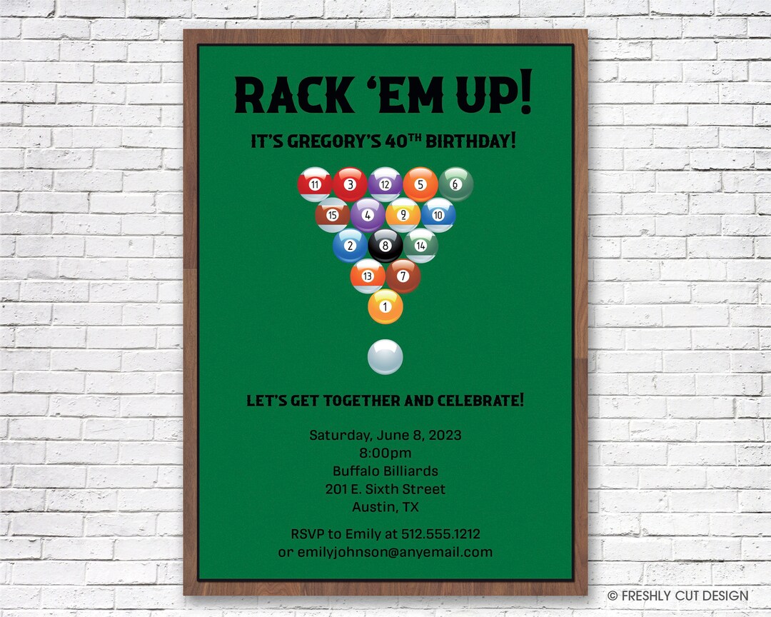 Rack Em up Billiards Invitation Printable or Printed w/ FREE Envelopes
