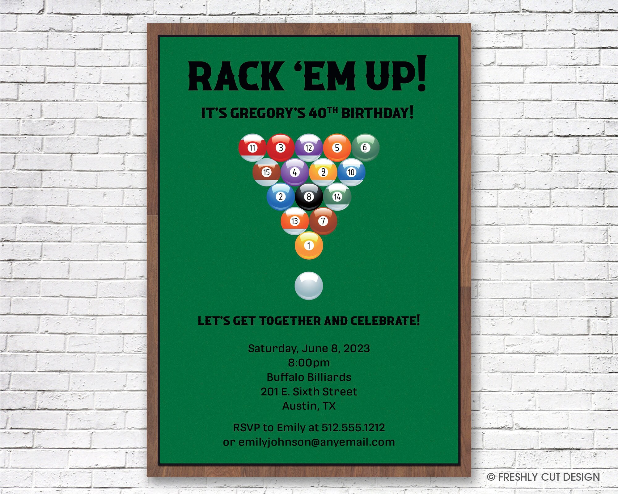 Rack Em up Billiards Invitation Printable or Printed w/ FREE Envelopes