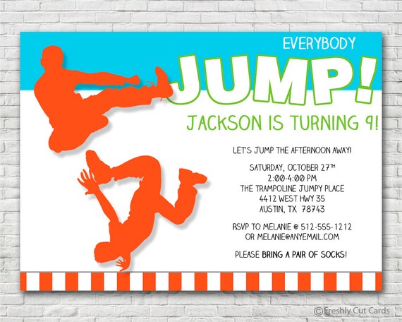 Everybody Jump Birthday Invitation Printable Or Printed w FREE 