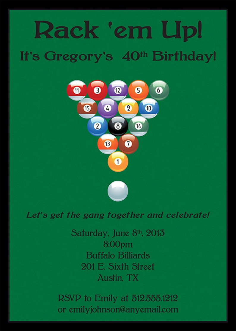 Rack Em up Billiards Invitation Printable or Printed w/ Etsy
