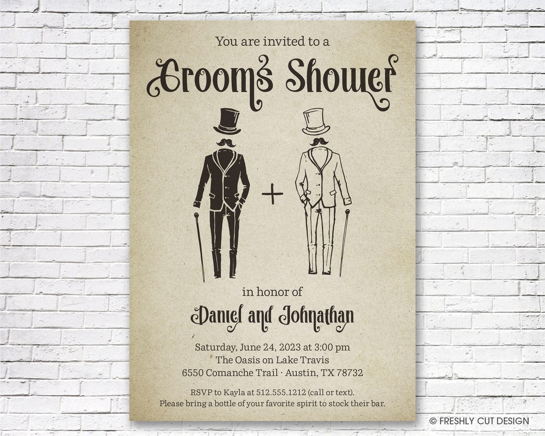 Hipster Grooms Shower Invitation Printable or Printed w/ FREE Envelopes