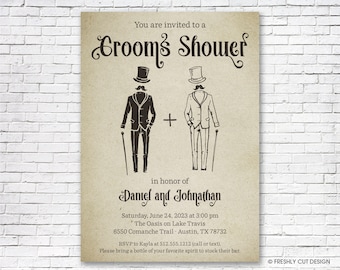 Hipster Grooms Shower Invitation - Printable or Printed (w/ FREE Envelopes)