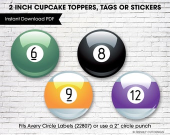 Billiard Balls 2" Treat Toppers or Labels