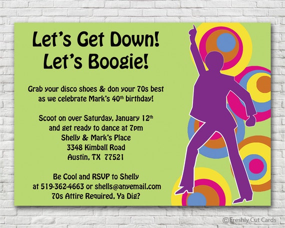 Get Down and Boogie 70s Invitation - Printable or Printed (w/ FREE Envelopes) Il_570xn