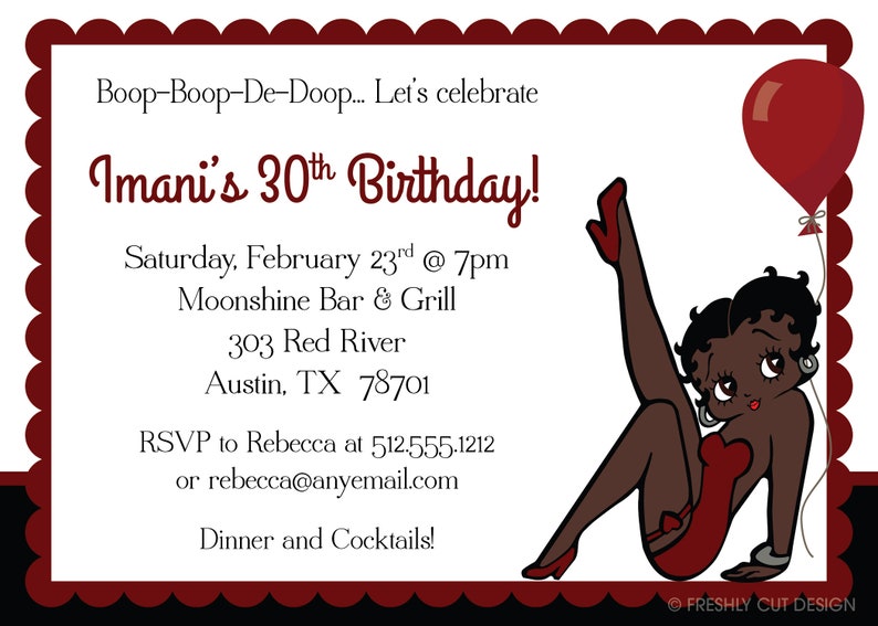 Black Betty Boop Birthday Invitation - Printable or Printed (w/ FREE ...