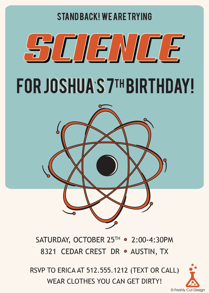 Retro Science Birthday Party Printable or Printed w/ FREE Envelopes - Etsy