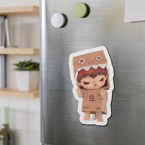 Imán troquelado de cartón de dinosaurio Hirono de Popmart: personaje chibi, juguete de fantasía inspirado en dinosaurio coleccionable, caja reciclada ecológica para nevera, gruñón