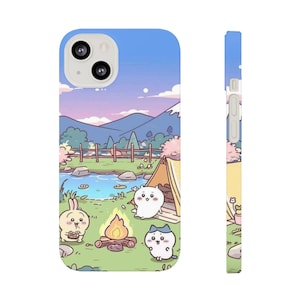 Hachiware Chiikawa Usagi Camping Phone Case - Cute Aesthetic Custom Design iPhone Cover Pastel Cottagecore Art Japanese Characters Cartoon