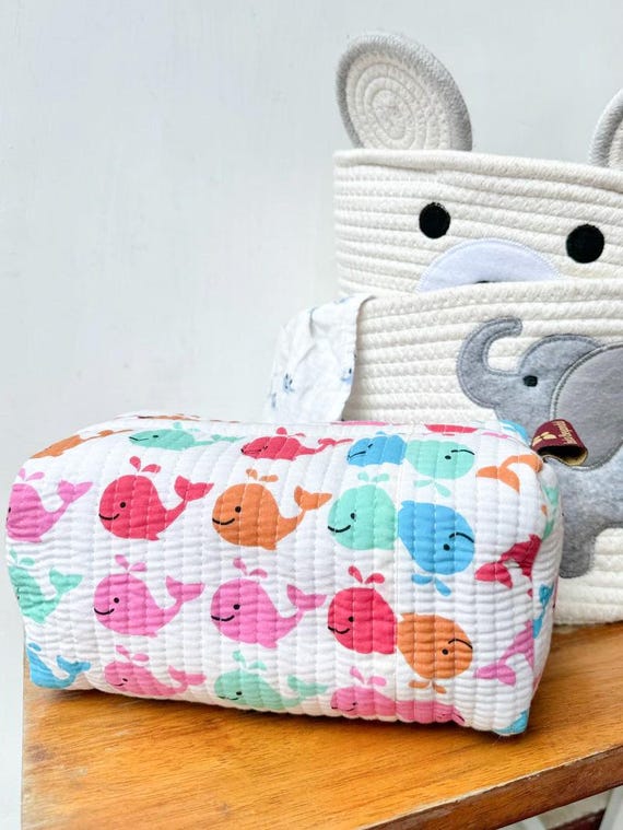 Kids/Baby Toiletry Bag, Quilted Block Print Vanity Toiletries and  Essentials Bag, Travel Bag