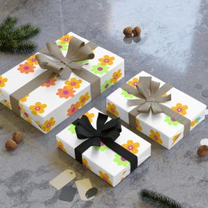 Inpakpapier, jaren 70 bloem bloemen cadeaupapier rol - retro boho hippie verpakking, enkele rol cadeaupapier, heden, verjaardag, kerstmis, vakantie,