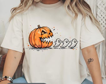 Funny Halloween Pumpkin & Ghosts PNG, Spooky Season Clipart