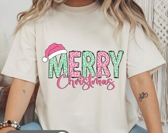Leopard Merry Pink Christmas PNG, Preppy Holiday Clipart (Digital Download)