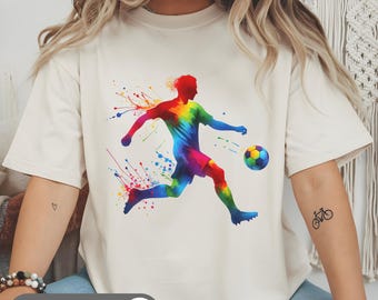 Jugador de fútbol colorido PNG: Diseño deportivo de fútbol, PNG atlético para camisetas, descarga digital instantánea