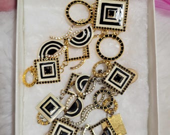 Lunch at the Ritz “Op Art” Full Set | Earrings + Pin | Rare 2001 Black & White Geometric | Vintage LATR Collector Jewelry