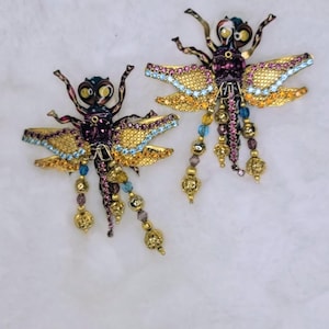 Boucles d'oreilles libellules Lunch at the Ritz • Clips LATR vintage signés • Bijoux fantaisie fantaisie insecte