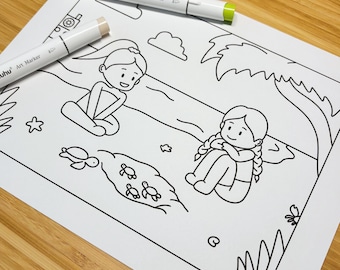 Página para colorear de la eclosión de una tortuga (descarga digital)