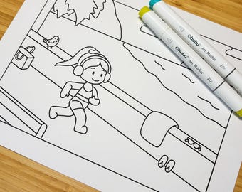 Página para colorear de Jog al atardecer (Descarga digital)