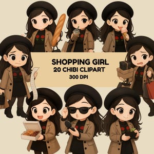 Shopping Girl 20 Chibi Anime Clipart Pack 300 dpi