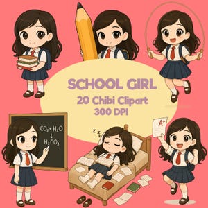School Girl 20 Chibi Anime Clipart Pack 300 dpi