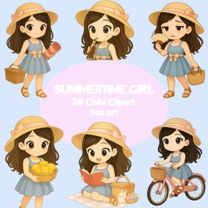 Summertime Girl 20 Chibi Anime Clipart Pack 300 dpi