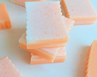 Orange Cream Goat Milk Soap Bar - Orange EO & Gourmand FO, Whipped White Top, Orange Bottom Layer, Shea Mango Butter