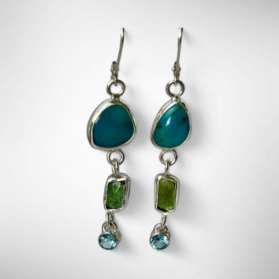Geometric Cascade in Ocean Hues earrings