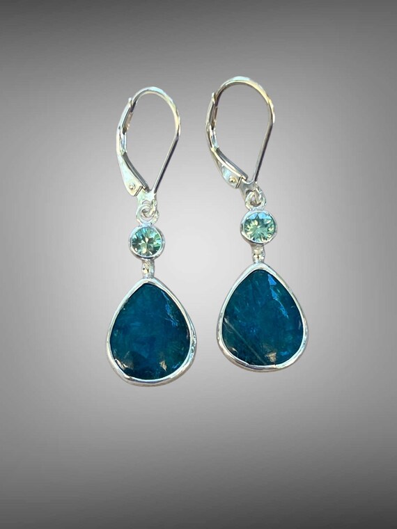 Deep blue apatite with blue zircon earrings