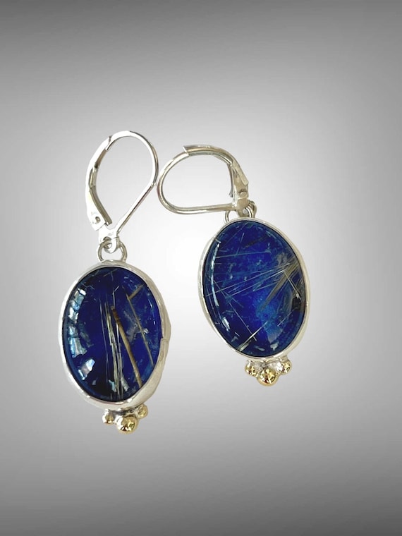Rutile quartz over lapis lazuli earrings
