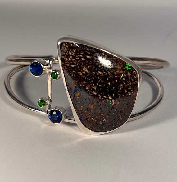 Matrix Boulder Opal with Spinel and Chrome Diopside Cuff