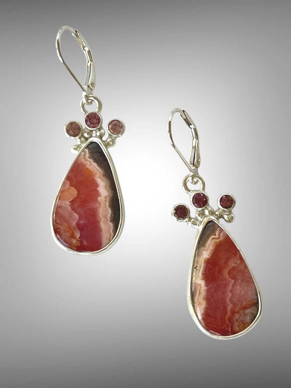 Rhodochrosite and tourmaline earrings