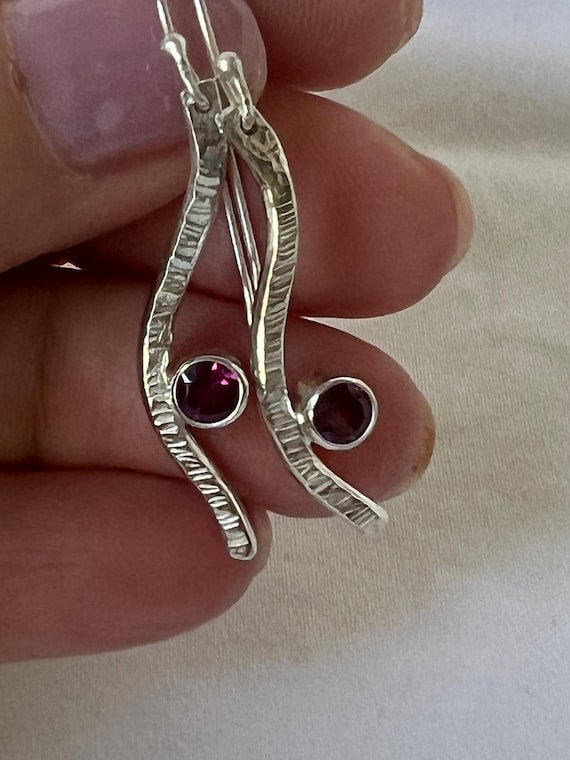 Sculpted Ripples and Royal Glow Rhodolite Garnet Sterling Silver earrings