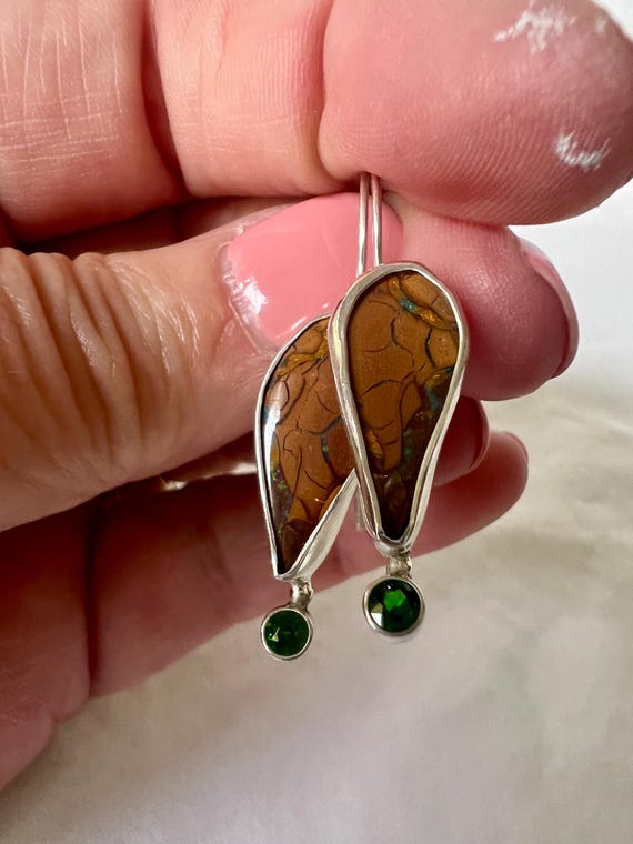 Australian Boulder Opal and Tsavorite Garnet earrings