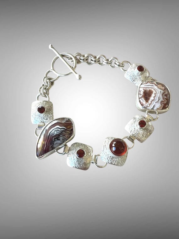 Garnet and crazy lace agate bracelet