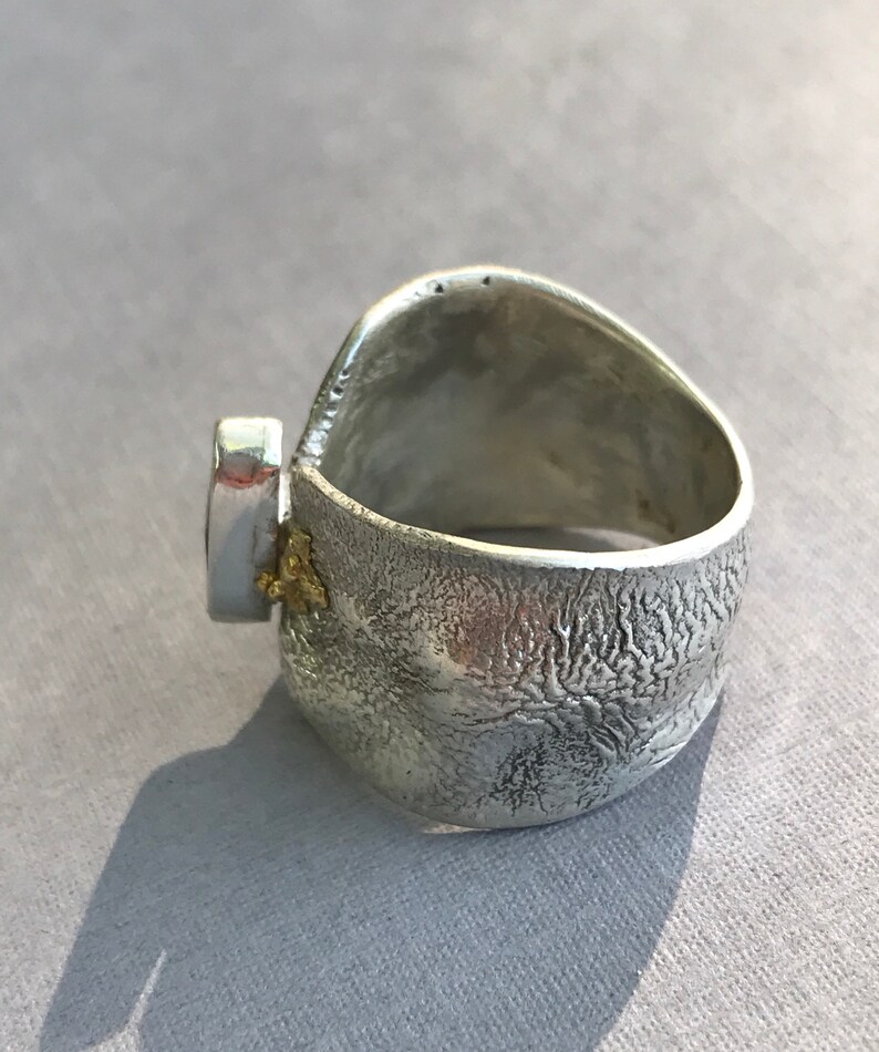 Opal ring reticulated silver 22k gold nuggets