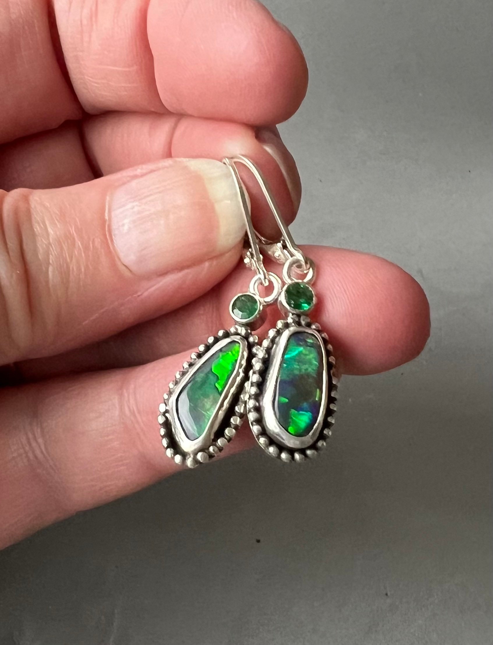 Opal and 2024 emerald earrings