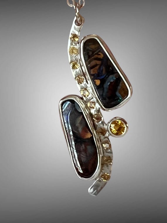 Double opal with sapphire and citrine pendant