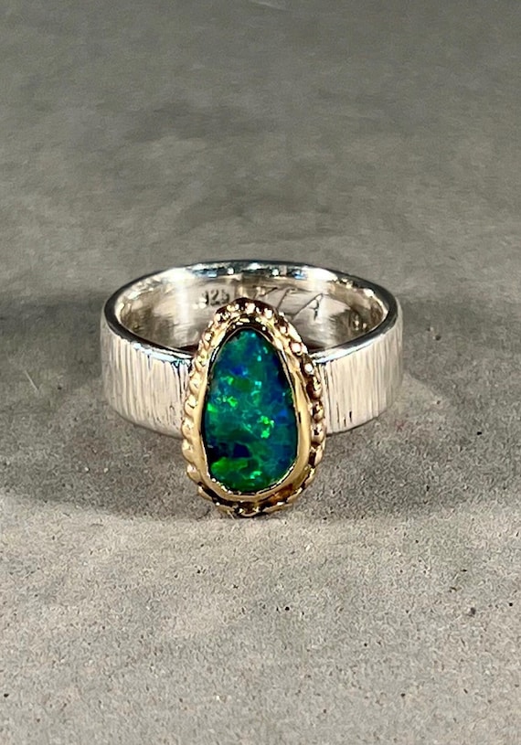 Australian opal doublet with gold bezel ring