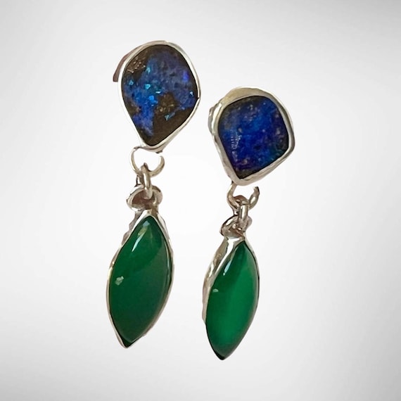 Blue opal and green chalcedony earrings