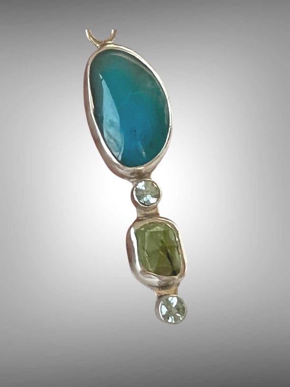 Peruvian opal green tourmaline and blue Topaz pendant
